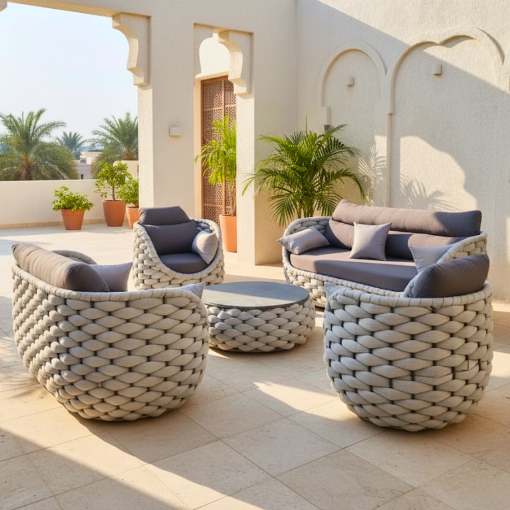 Outdoor Comfort Rope Articles Leisure Terrace Chair Garden Sofas Set for Villa Hotel - 7 Seater
