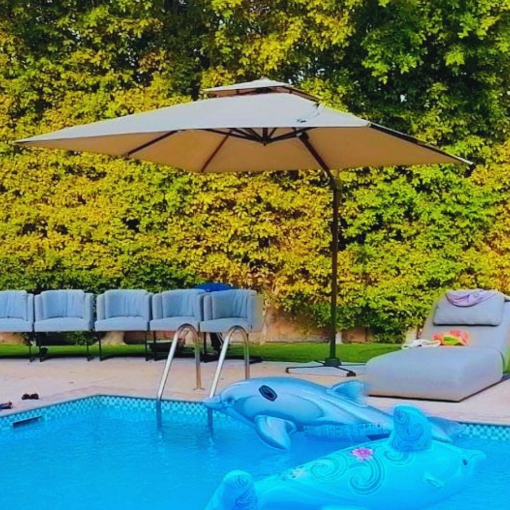 Patio Garden Umbrella with Marble Base - Khaki