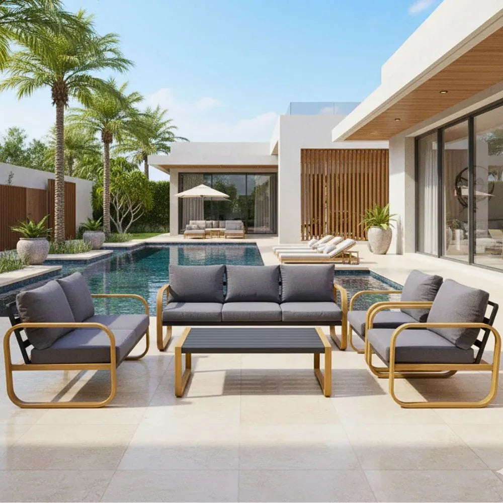 Casa Fiora 7-Seater Fabric Outdoor Sofa Set – High-Comfort, Water-Resistant with Aluminium Frame & Reversible Chaise - The Outdoor Furniture Market 