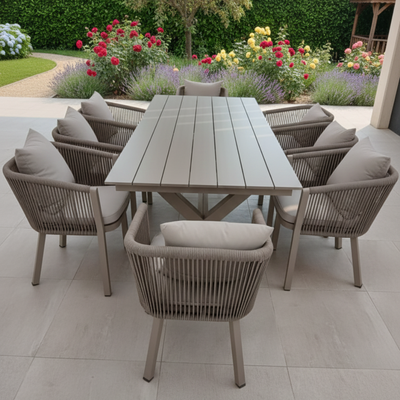 Luxurious Aluminum Frame 8-Seater Outdoor Dining Set with Cushions for Balcony and Backyard