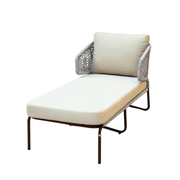 Casa Fiora Wood Color Aluminum Frame Daybed with Off-White Cushions – Stylish & Comfortable Outdoor Lounger