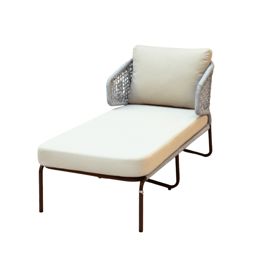 Casa Fiora Wood Color Aluminum Frame Daybed with Off-White Cushions – Stylish & Comfortable Outdoor Lounger