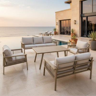 Elegant Aluminum Frame 7-Seater Outdoor Lounge Sofa Set with Comfortable cushions And Table for Garden and Balcony, Brown