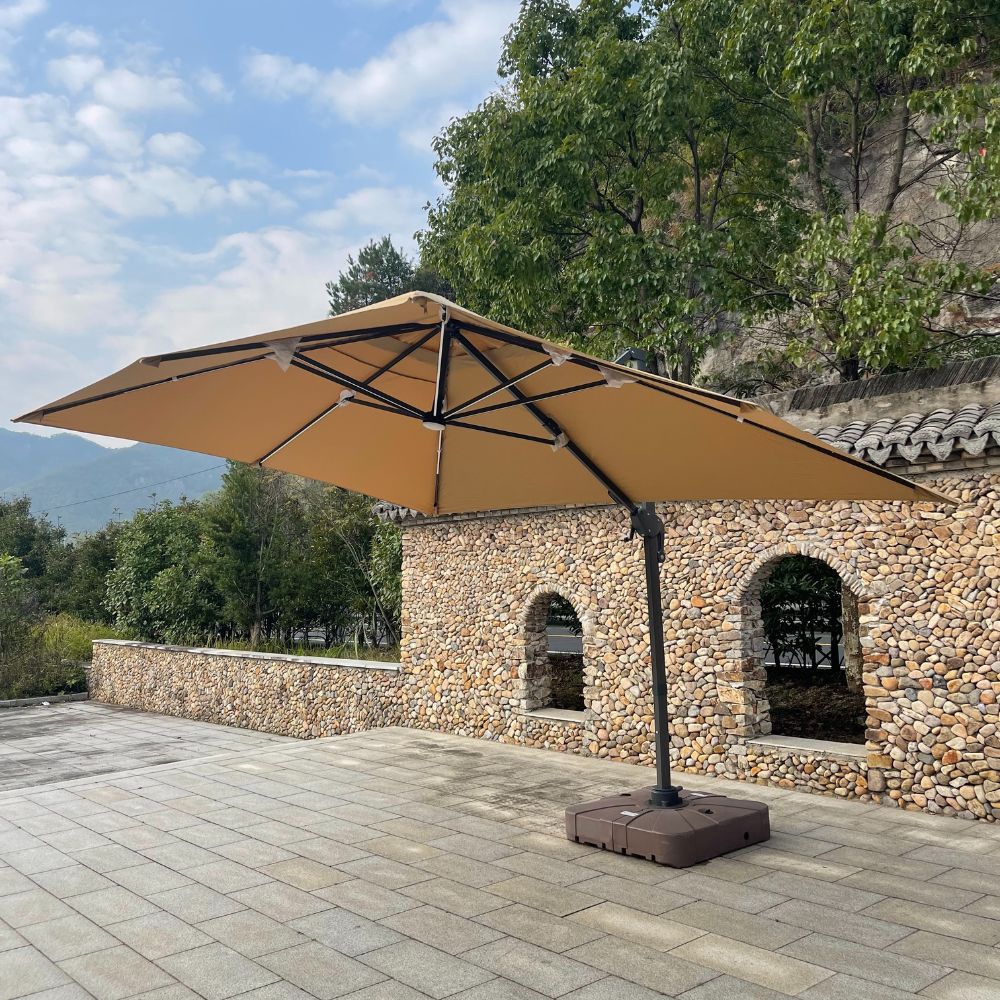 Casa Fiora Aluminum Square Garden Umbrella with Water Base, Solar Light