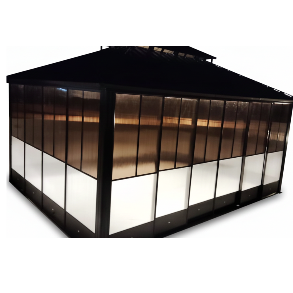 Luxury 6x3.65m Double Roof Aluminum Gazebo With Sliding Doors