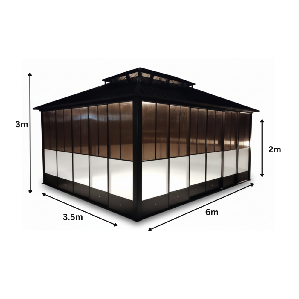 Luxury 6x3.65m Double Roof Aluminum Gazebo With Sliding Doors