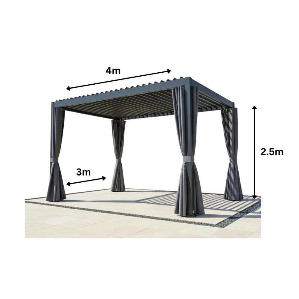Modern Aluminum Louvered Pergola with Weather-Resistant Curtains