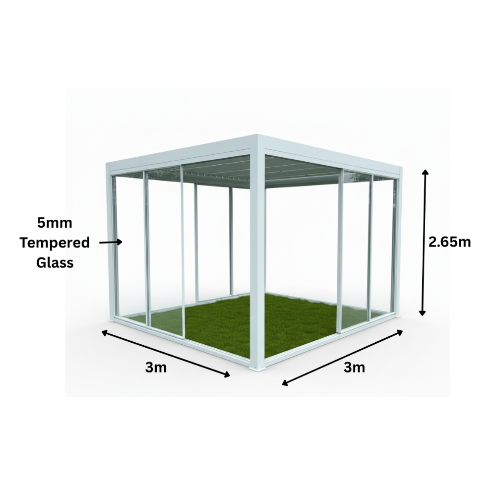 Pure Glass Pergola With Sliding Doors (3x3m)