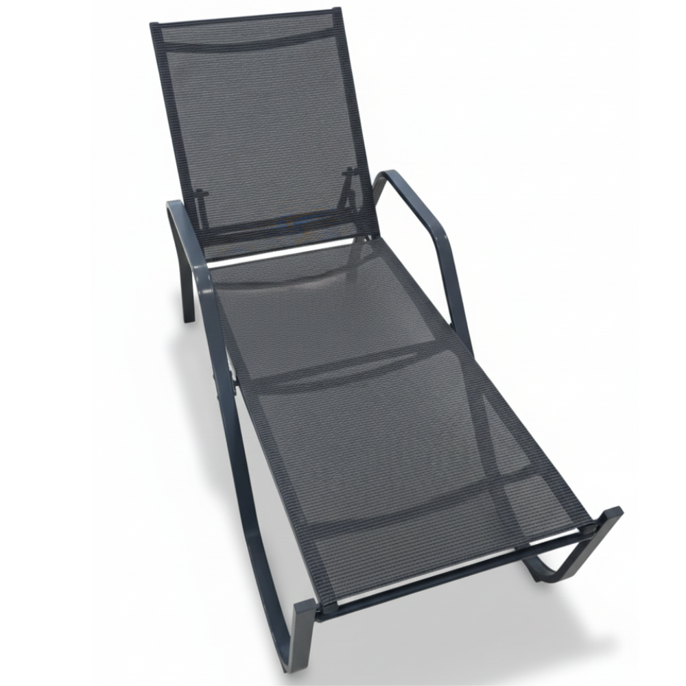 Casa Fiora outdoor Textilene sun lounger with adjustable backrest, featuring a durable frame and cushioned seating for outdoor relaxation.