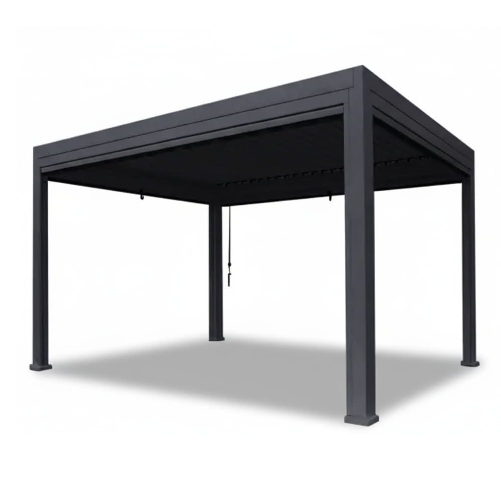 Casa Fiora luxury 3x4m grey pergola with wind-resistant roller blinds, showcasing a stylish outdoor shade structure with modern design.