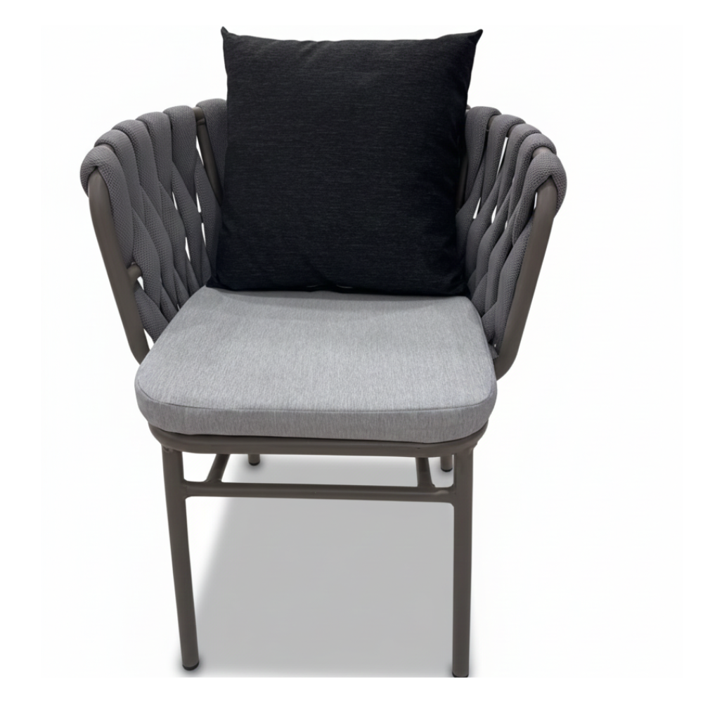 Modern Outdoor Rope-Weave Dining Chair – Aluminum Frame & Weatherproof Cushions