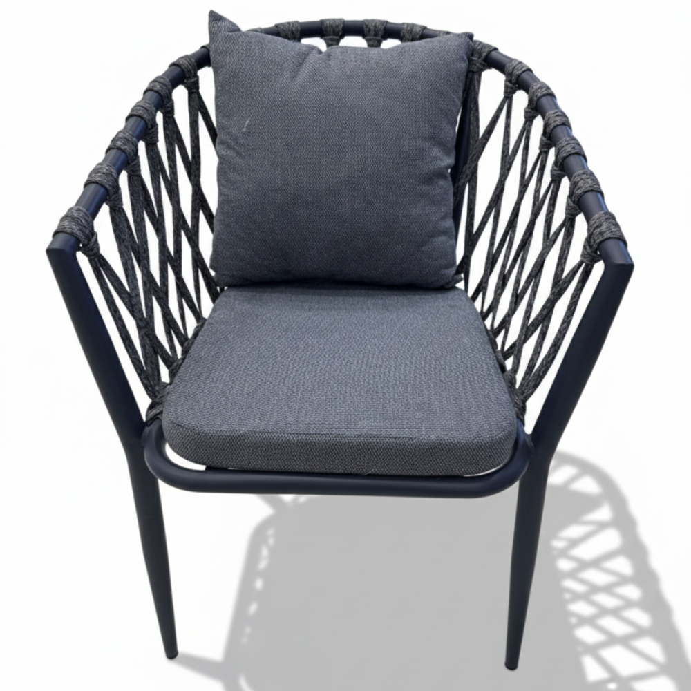 Modern Outdoor Rope Armchair – Aluminum Frame &amp; Weatherproof Cushions