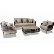 Casa Fiora outdoor 5-seater patio sofa set with soft grey cushions, perfect for comfortable outdoor lounging and entertaining.