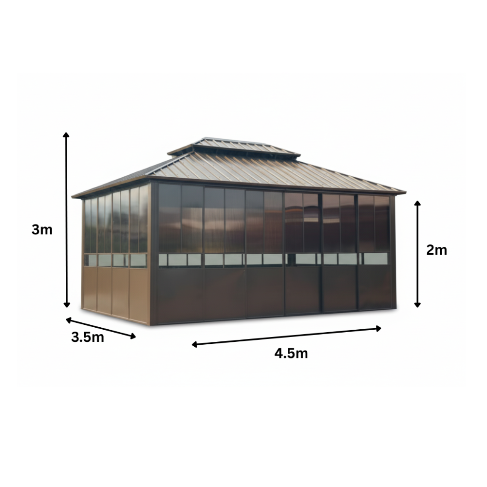 Outdoor Double Roof Gazebo with Thermal Polycarbonate Sliding Door