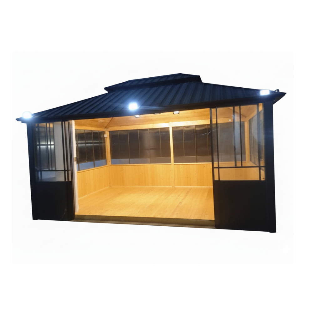 Outdoor Double Roof Gazebo with Thermal Polycarbonate Sliding Door