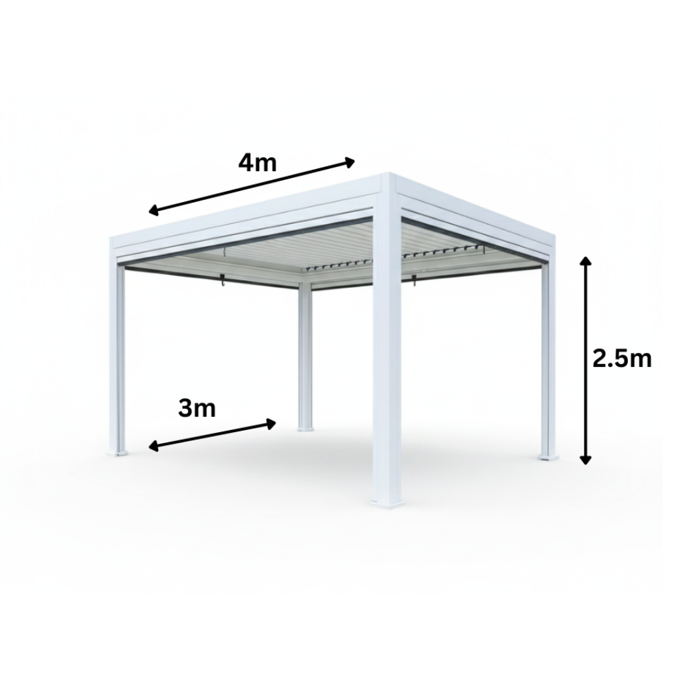 Luxury 3x4m Pergola with Wind-Resistant Roller Blinds-White