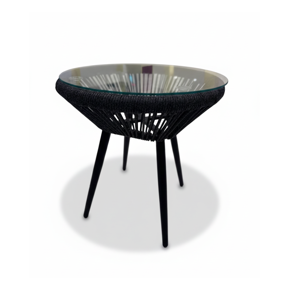 Modern Woven Accent Table with Glass Top