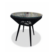 Modern Woven Accent Table with Glass Top