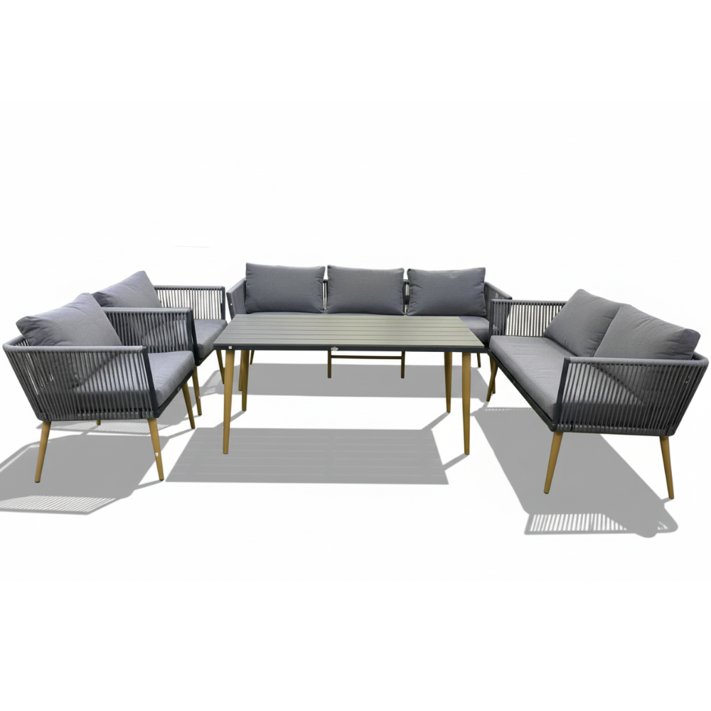 7 seater Casa Fiora rope design lounge set featuring stylish seating and durable outdoor materials.