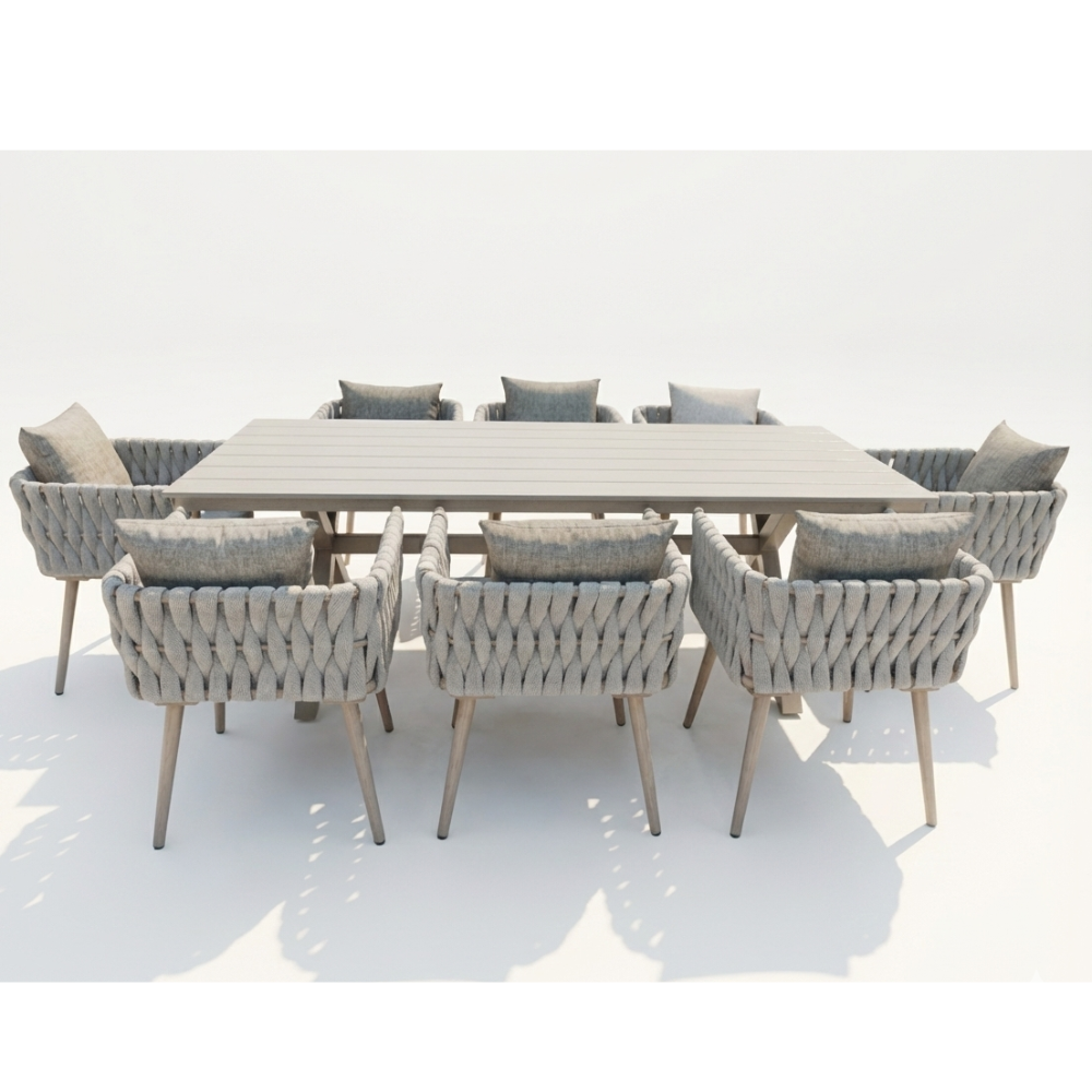Luxury Aluminum 8-Seater Outdoor Dining Set with Cushioned Chairs