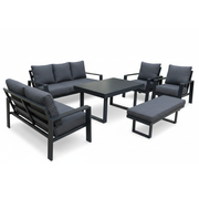 CasaFiora Noir Luxe outdoor lounge sofa set featuring premium all-weather cushions in a stylish arrangement.