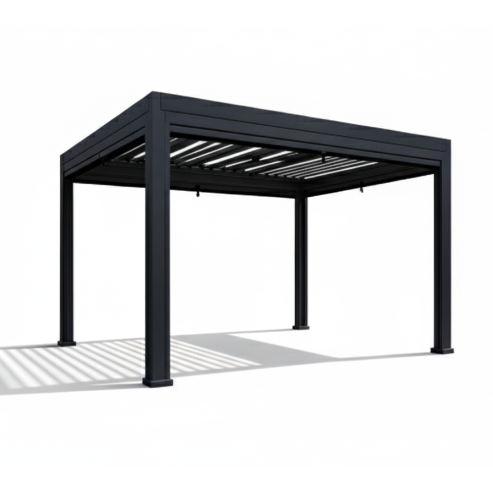 Casa Fiora luxury 3x4m grey pergola with wind-resistant roller blinds, showcasing durable frame and shaded area for outdoor comfort.