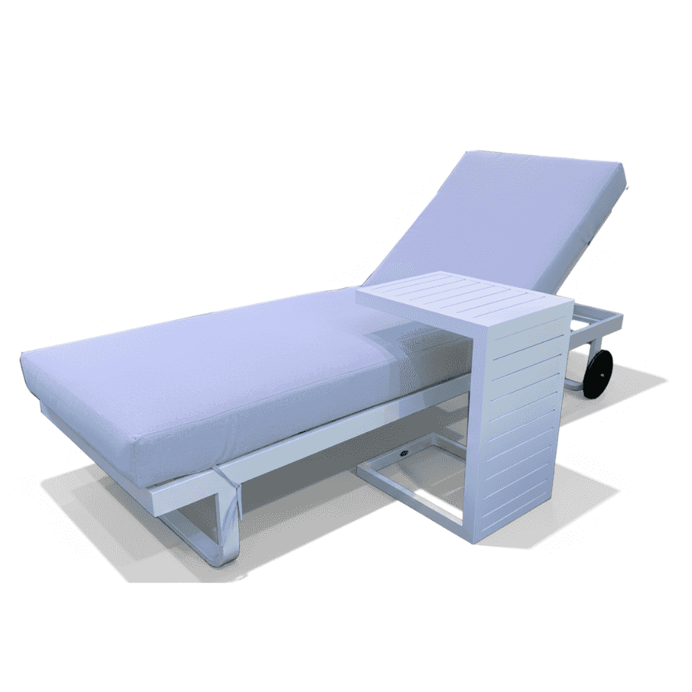 AzureLuxe™ Aluminum Sun Lounger for Relaxation by the Pool with Integrated Side Table - White