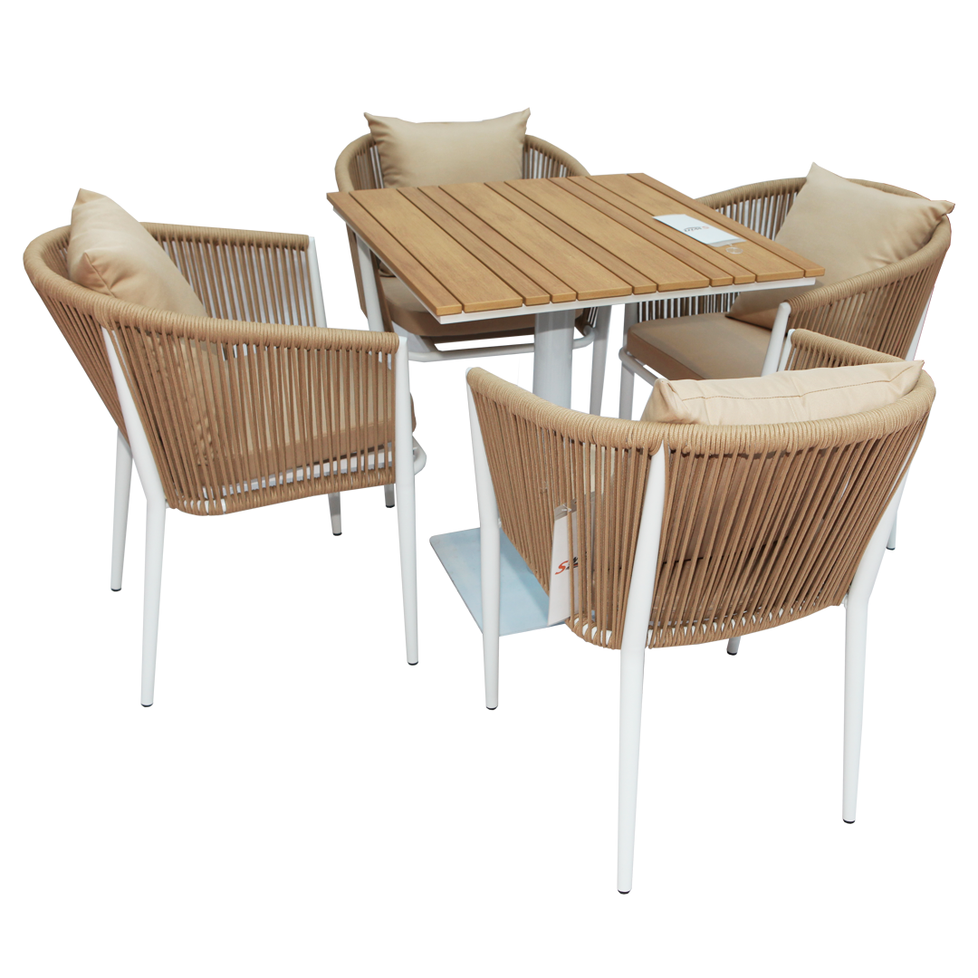 Weatherproof Aluminum Frame WPC 4-Seater Outdoor Dining Set with Cushions for Garden