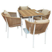 Weatherproof Aluminum Frame WPC 4-Seater Outdoor Dining Set with Cushions for Garden
