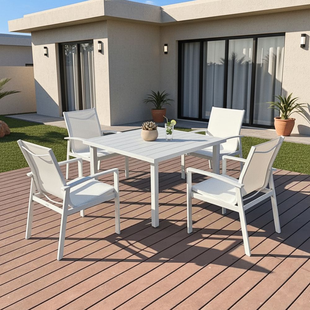 Wonderful Aluminum 4-Seater Outdoor Dining Set for Garden and Patio, White