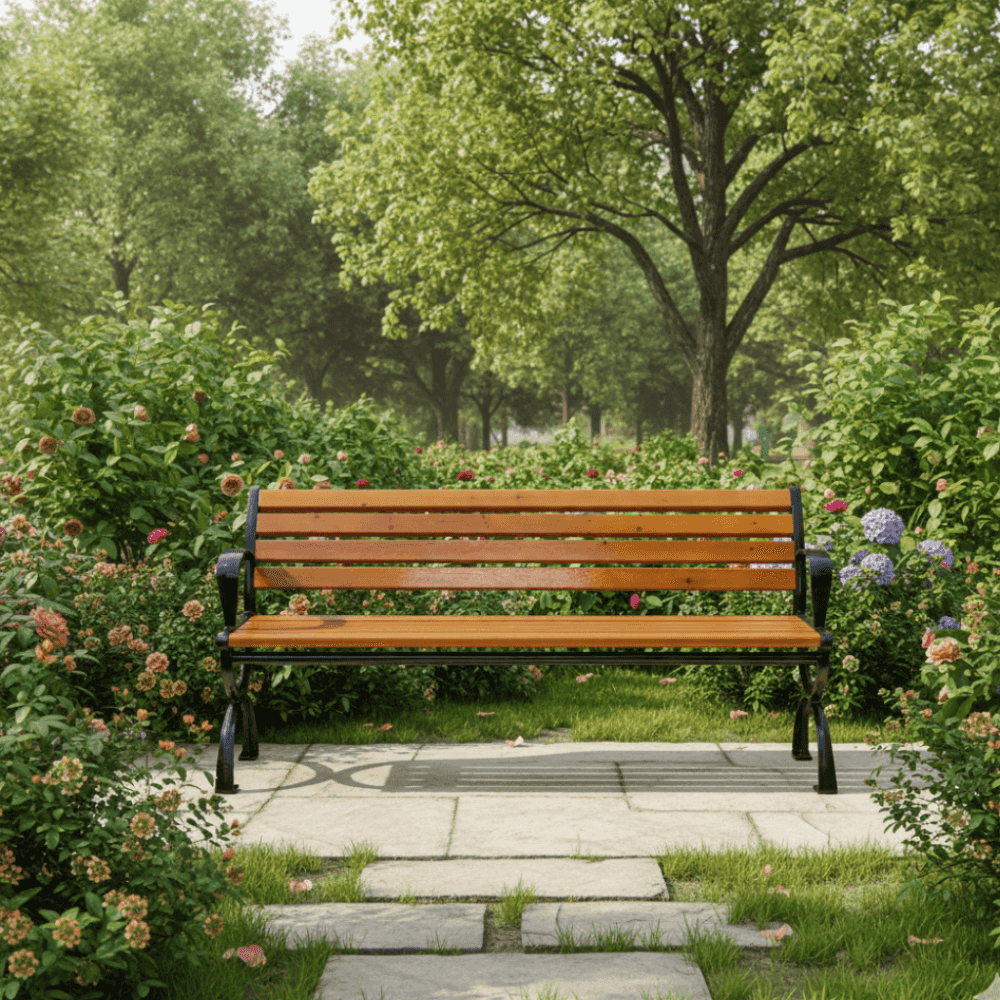 Wood garden bench with back by , featuring a classic design and natural wood finish for outdoor seating.
