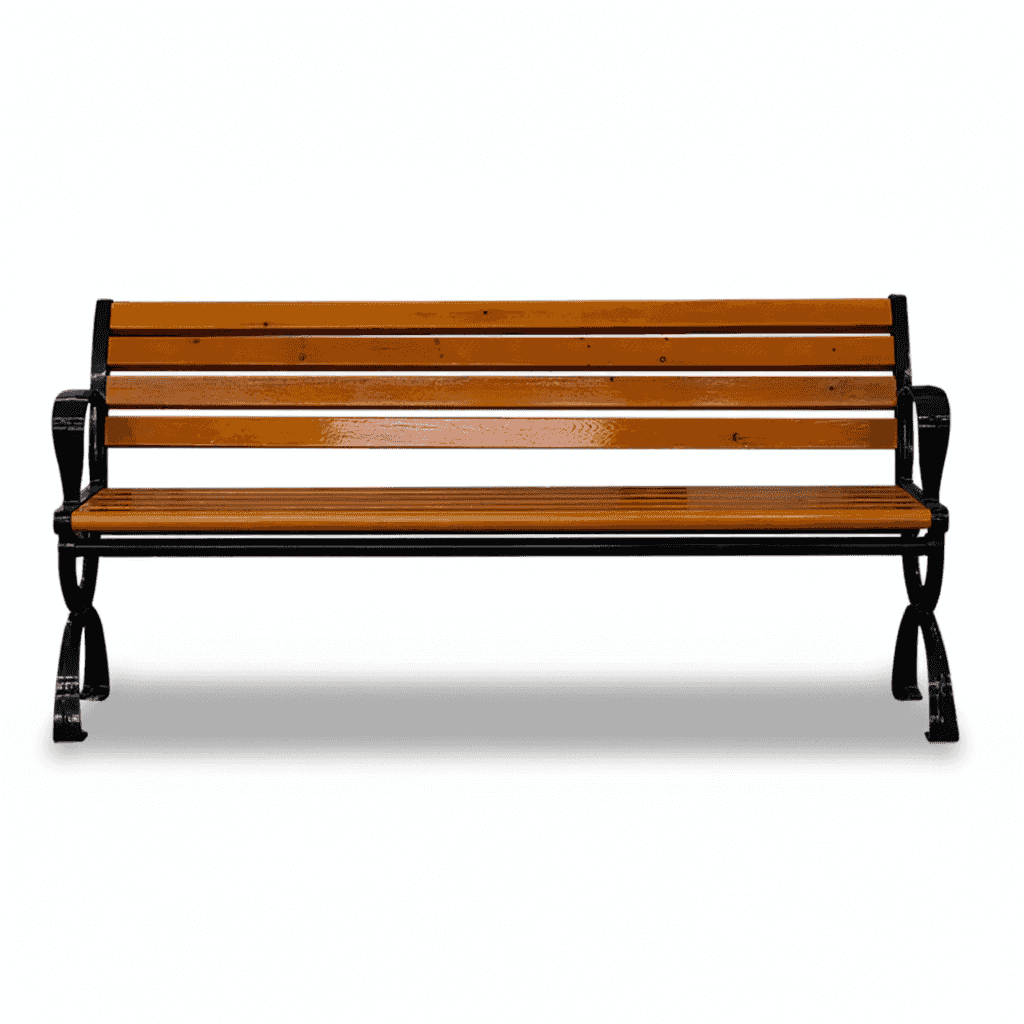 Wood garden bench with backrest, design, showcasing natural wood grain and outdoor setting.