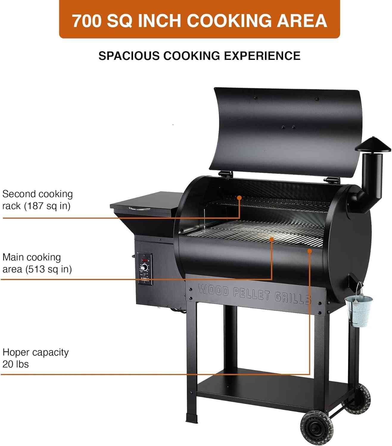 Z GRILLS 8-in-1 wood pellet outdoor grill and smoker with digital control panel and stainless steel body.
