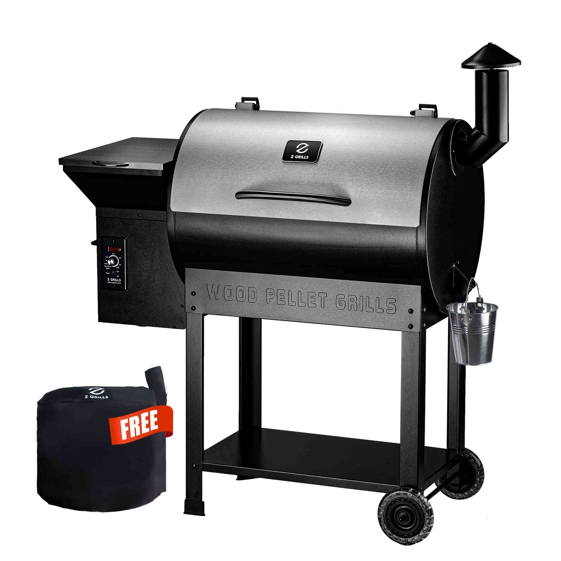 Z GRILLS 8-in-1 wood pellet outdoor grill and smoker with digital display and auto temperature control, ideal for smoking and grilling.