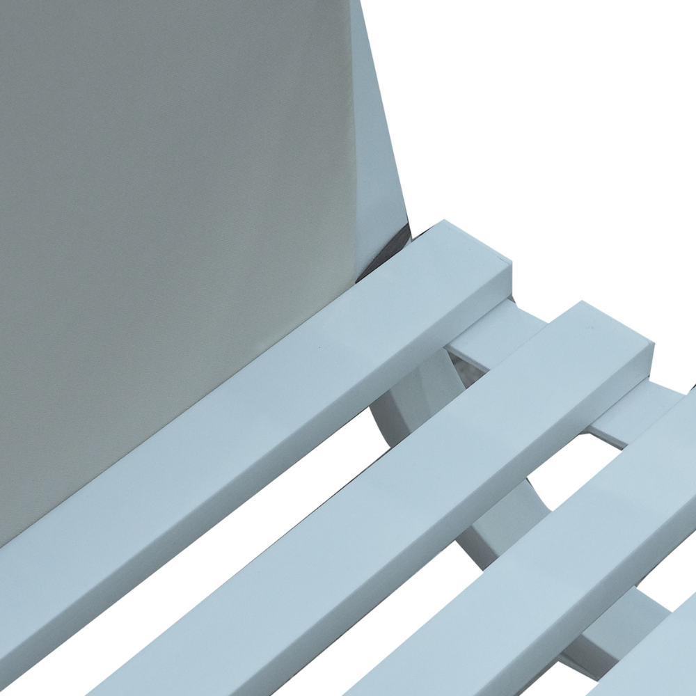 White steel bench by Casa Fiora, featuring a sleek design and sturdy construction, ideal for outdoor seating.