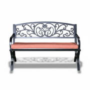 Black steel bench by Casa Fiora, featuring a sleek design and sturdy construction, perfect for outdoor seating.