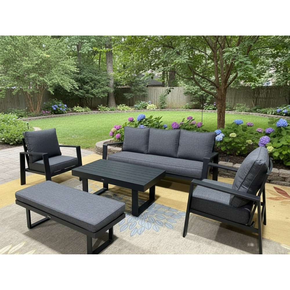 Modern 5-Piece Aluminum Outdoor Sofa Set – Weather-Resistant &amp; Waterproof Cushions
