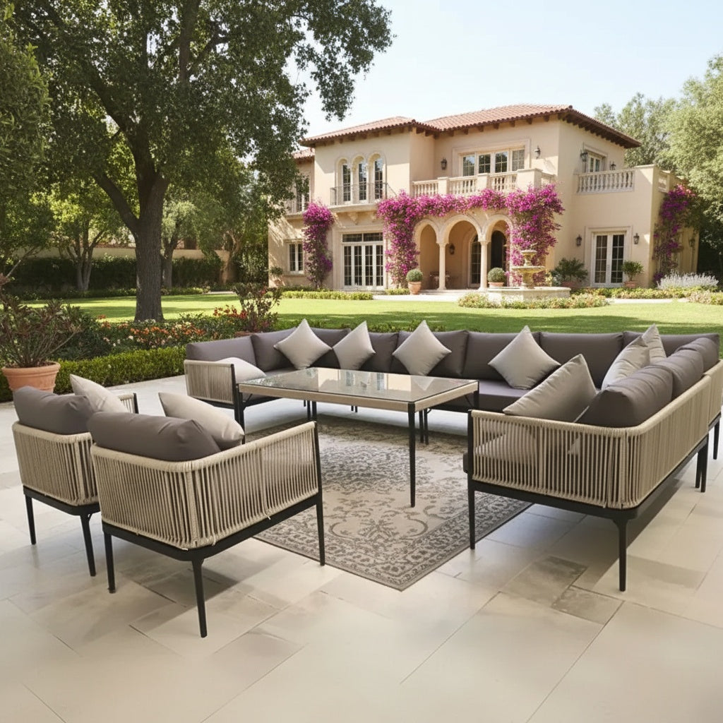 Luxury Outdoor Rope Sectional Sofa Set – Spacious10 - 12-Seater Patio Lounge
