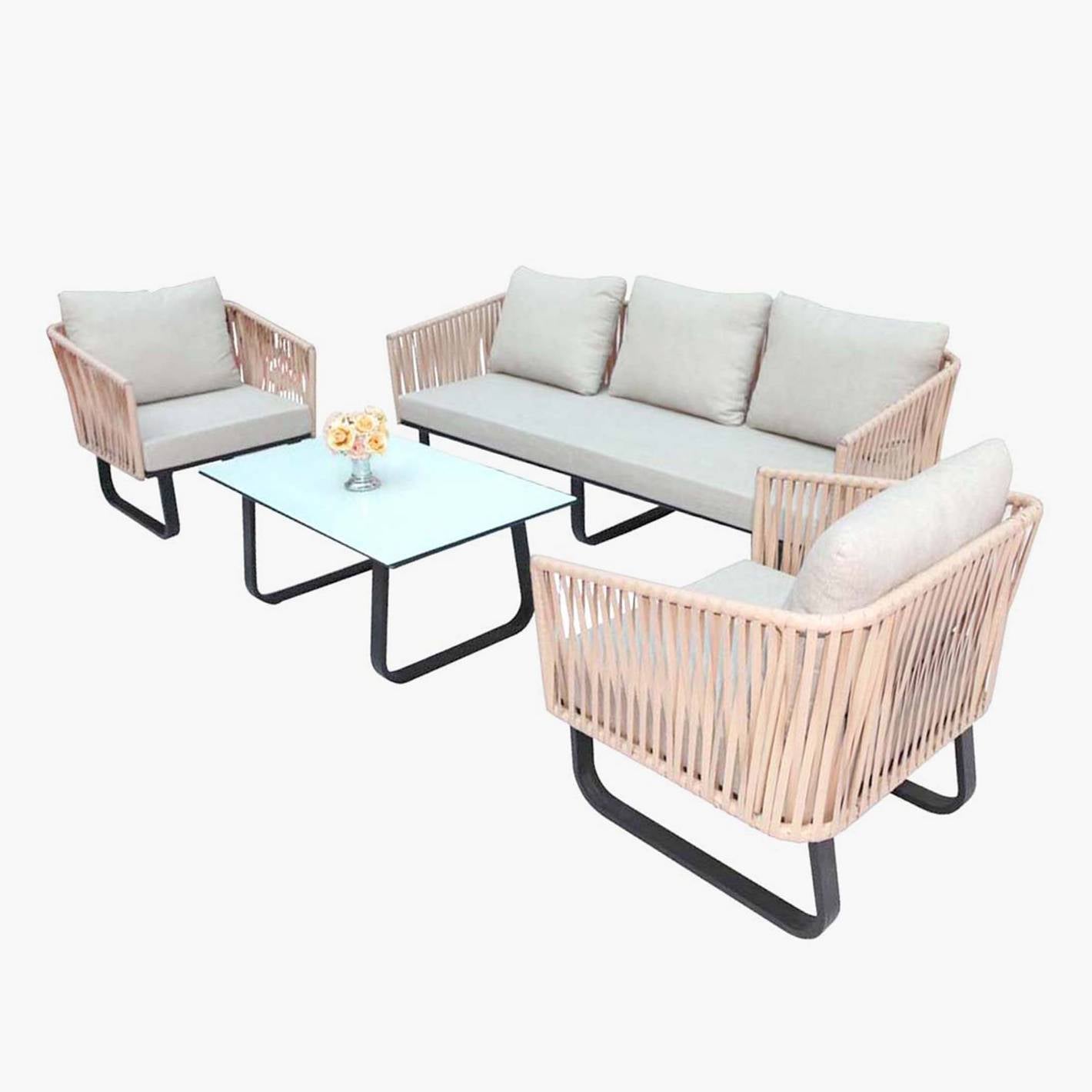 5-Seater Aluminium Woven Rope Outdoor Sofa Set with Coffee Table