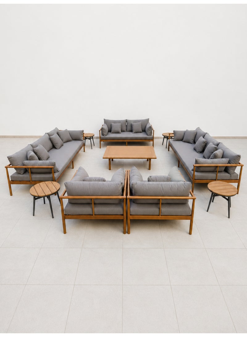 7-Seater Aluminium Outdoor Lounge Set with Cushions | Wood-Effect Frame | Brown