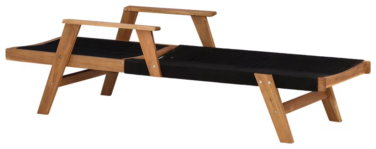 Acacia Wood Outdoor Sun Lounger | Rope Weave | 4-Position Reclining | Black