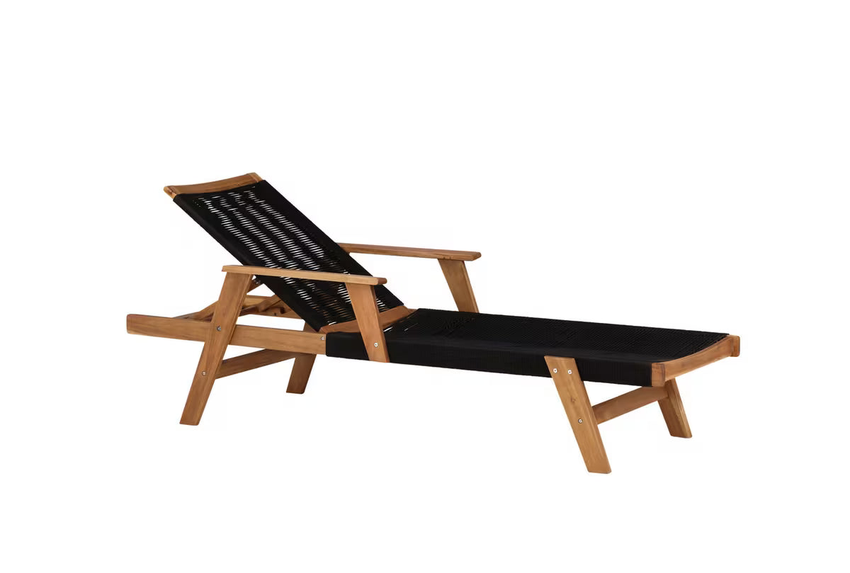 Acacia Wood Outdoor Sun Lounger | Rope Weave | 4-Position Reclining | Black