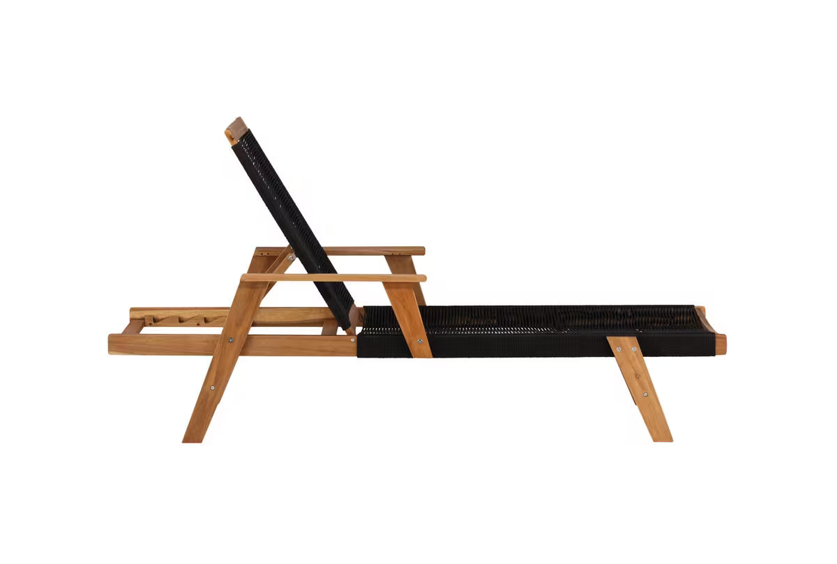 Acacia Wood Outdoor Sun Lounger | Rope Weave | 4-Position Reclining | Black