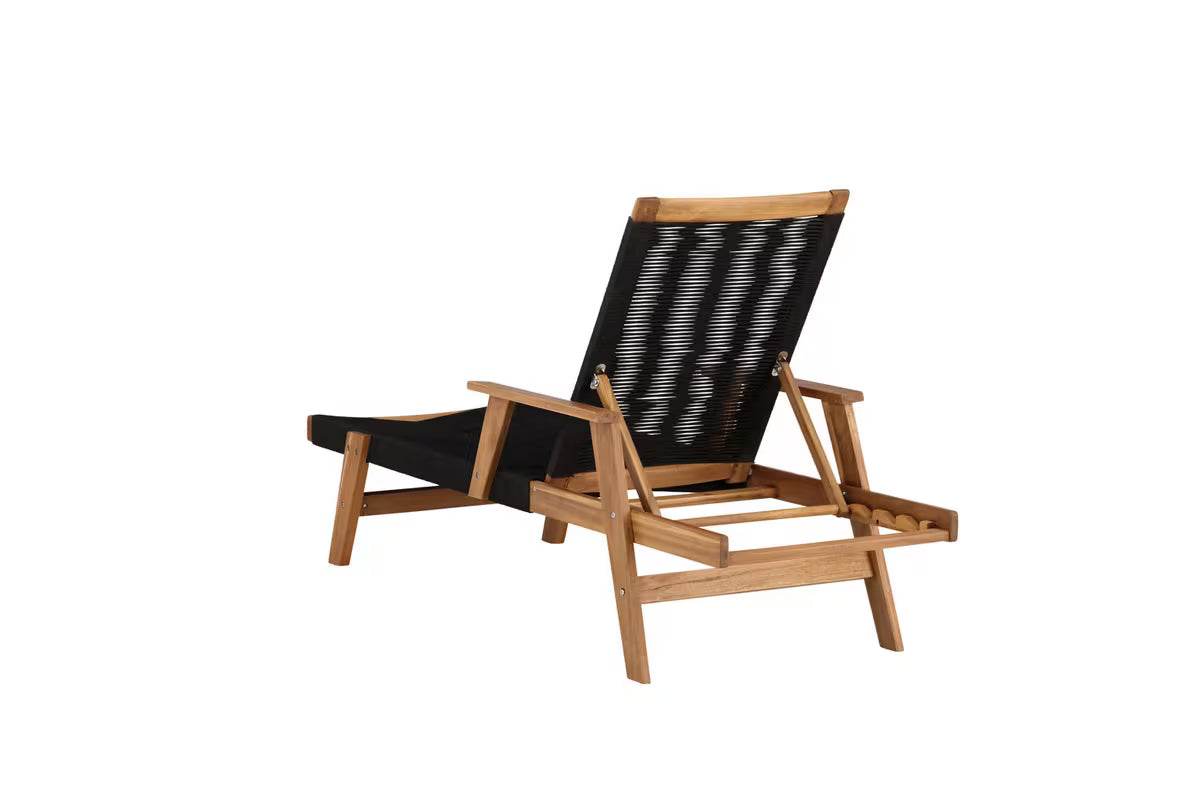 Acacia Wood Outdoor Sun Lounger | Rope Weave | 4-Position Reclining | Black