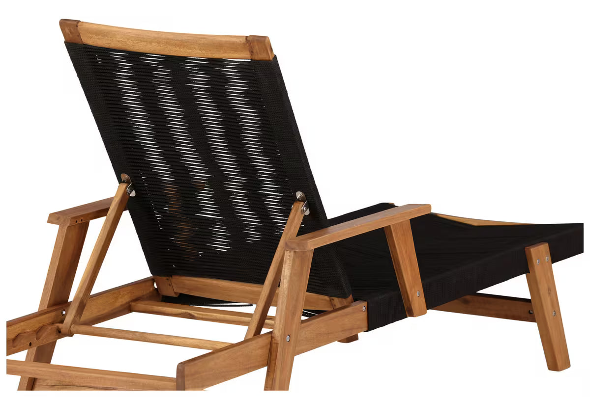 Acacia Wood Outdoor Sun Lounger | Rope Weave | 4-Position Reclining | Black