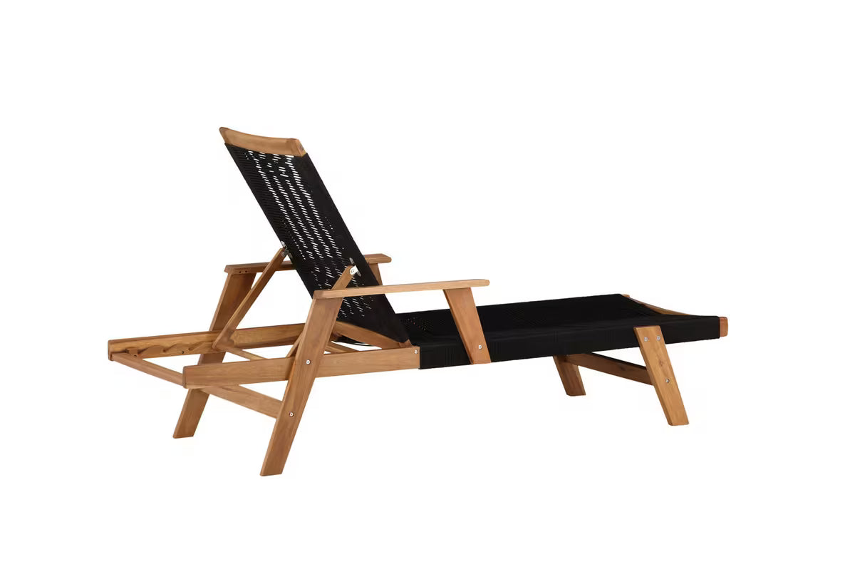 Acacia Wood Outdoor Sun Lounger | Rope Weave | 4-Position Reclining | Black