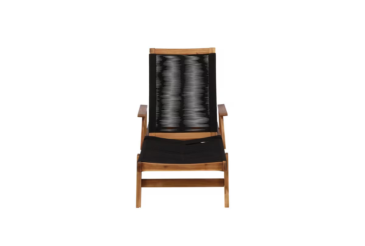Acacia Wood Outdoor Sun Lounger | Rope Weave | 4-Position Reclining | Black