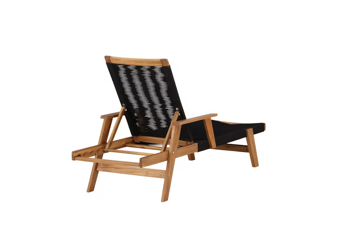 Acacia Wood Outdoor Sun Lounger | Rope Weave | 4-Position Reclining | Black