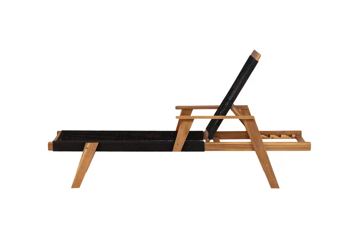 Acacia Wood Outdoor Sun Lounger | Rope Weave | 4-Position Reclining | Black