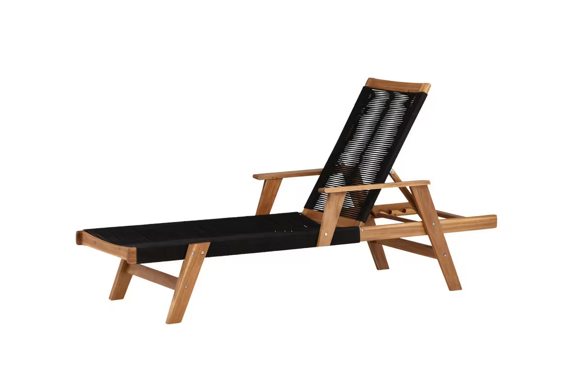 Acacia Wood Outdoor Sun Lounger | Rope Weave | 4-Position Reclining | Black